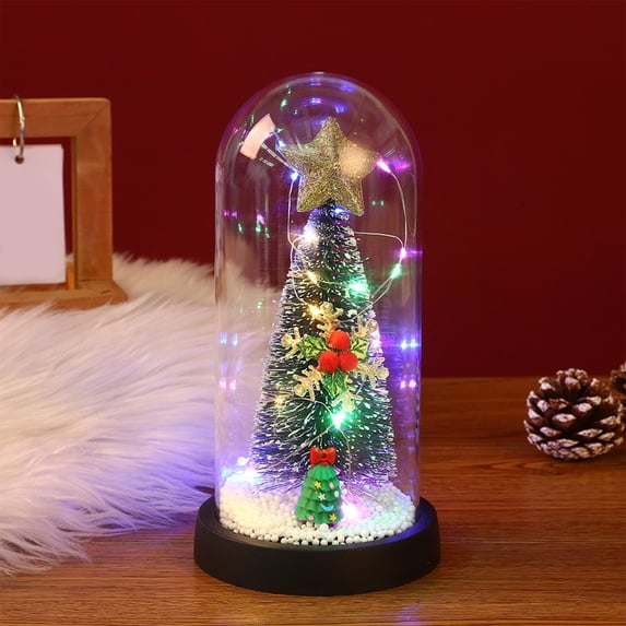Led Color Changing Keyboard Mini Christmas Tree in Glass Cloche with LED Color Changing Lights ...