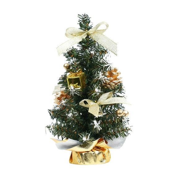 Mini Christmas Tree in Pot – 7.9in Tabletop Holiday Decoration with Pinecones & Ornaments – Desktop Tree for Office, Mantel, Shelf or Home Decor