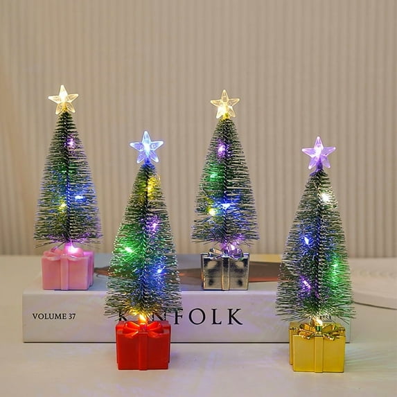 Mini Christmas Tree with LED Lights, Tabletop Decor with Warm Lights for Indoor Holiday Party, Table Centerpiece