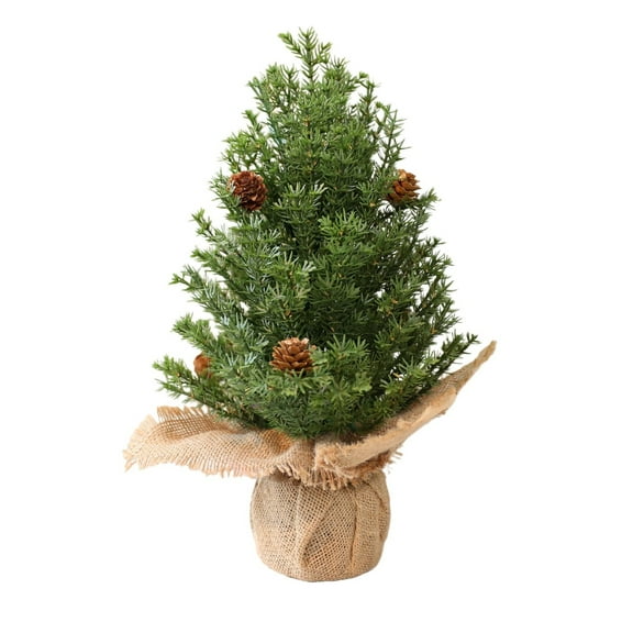 Mini Christmas Tree with PE Branches Burlap Base Non Illuminated for Home Green 37cm