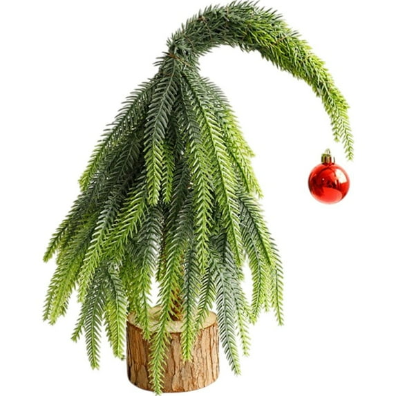 Mini Christmas Tree with Wooden Base Nordic Xmas Decoration Needle Crooked Neck Design Festive Ornament for Party and Home Desk Display