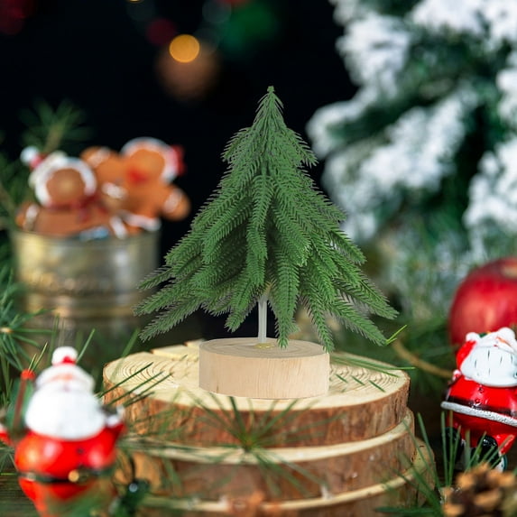 Mini Christmas Tree with Wooden Base - Small Bottle Brush Fake Pines Tree, Tabletop Decoration Miniature Christmas Tree, Festive Desktop Xmas Decor