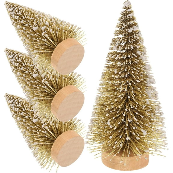 Mini Christmas Trees, 4Pcs Artificial Pine Trees Mini Sisal Trees Bottle Brush Christmas Trees with Wooden Base for Christmas Party Home Tabletop Crafts Decorations