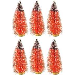 Mini Christmas Trees - Artificial Bottle Brush Table Top Sisal 6" Small Tree - DIY Crafts Frosted Snow Decorations Wooden Base Adjustable for Tabletop Nativity Scenes Navidad Village (6pk Red)