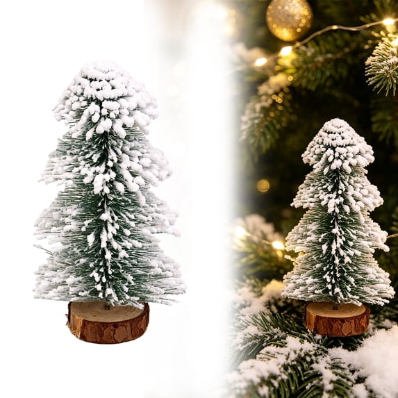 Mini Christmas Trees,Artificial Christmas Tree Bottle Brush Tree with Wooden Base,Snow-Covered Mini Xmas Tree Holiday Table Centerpiece,Lightweight Snowy Xmas Tree Decor for Mantel,Desk,Home