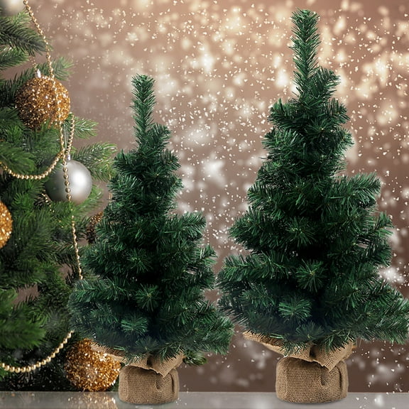 Mini Christmas Trees, Artificial Tabletop Christmas Tree, Small Xmas Tree with Linen Base Perfect for Decorations, Home, Kitchen, Dining Table,16 inch Tall