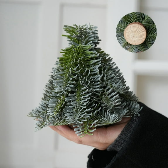 Mini Christmas Trees, Palm-sized Artificial Fokson Spruce Trees Desktop Small Pine Trees with Wooden Base for Home Christmas Decor 5.5in