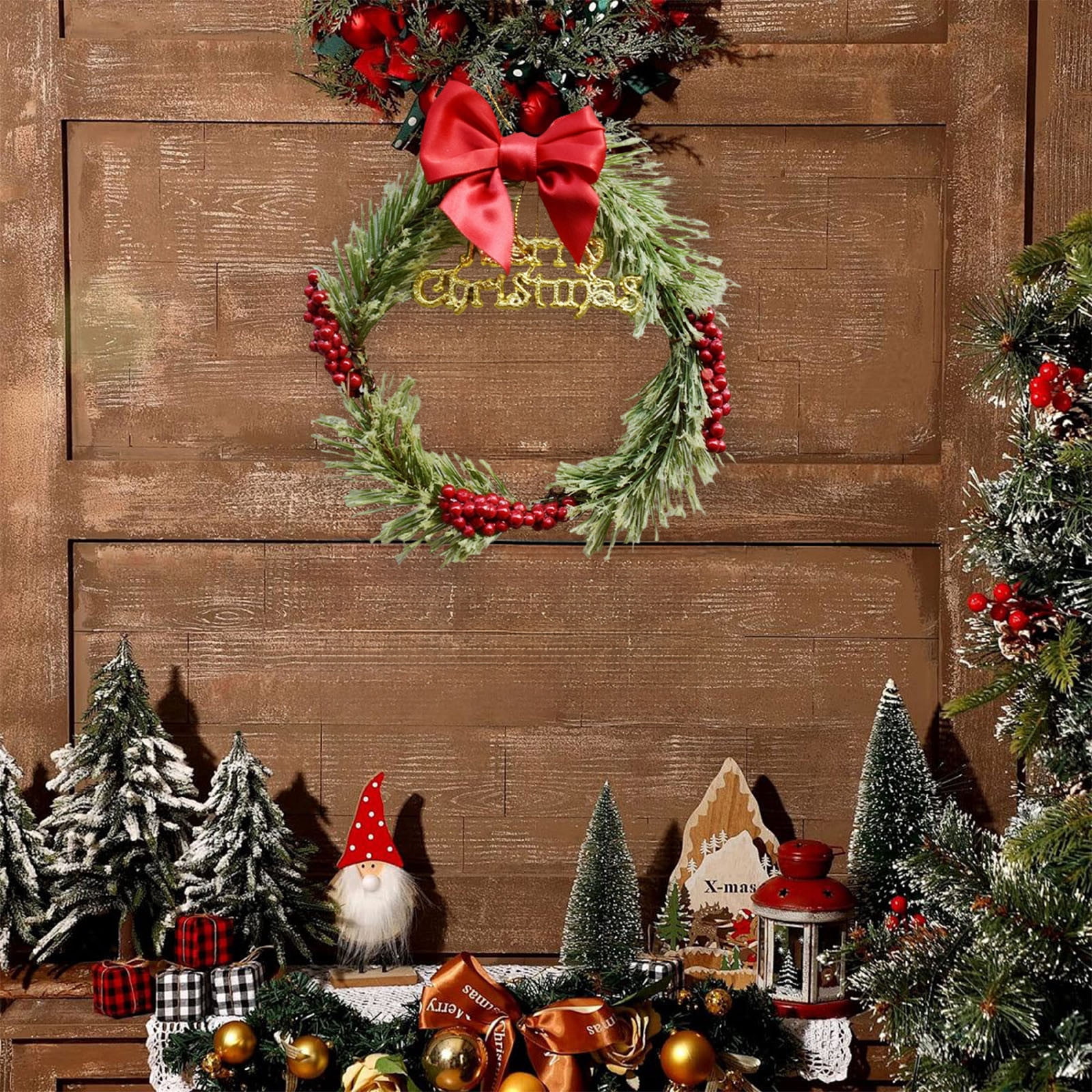 Mini Christmas Wreath 15cm with Red Bow, Pine Needles & Berries – Small ...