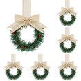 thumbnail image 1 of Mini Christmas Wreath 5 Inch Cabinet Door Hanging with Ribbon Bow Berries, Small Artificial Wreath for Kitchen Window Front Door, Farmhouse Wall Xmas Party Decor Ornament 6PC, 1 of 5