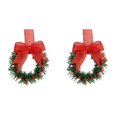 thumbnail image 1 of Mini Christmas Wreath 5 Inch Cabinet Door Hanging with Ribbon Bow Berries, Small Artificial Wreath for Kitchen Window Front Door, Farmhouse Wall Xmas Party Decor Ornament 2PC, 1 of 5