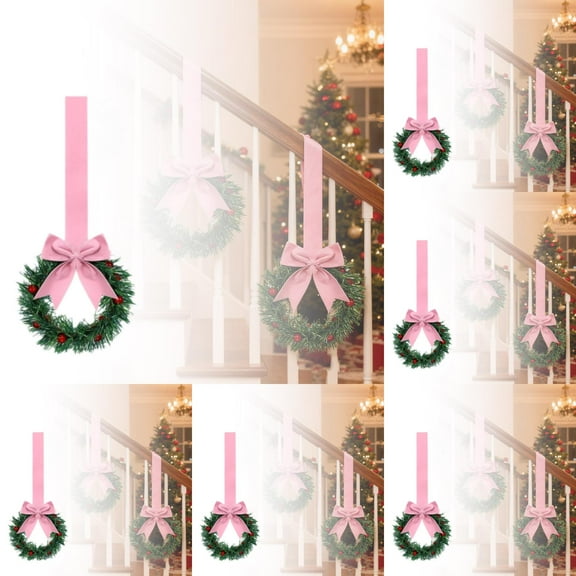Mini Christmas Wreath with Bow(6PCS,5.12in), Small Holiday Greenery Decor for Cabinet, Window, Front Door, and Fireplace, Farmhouse Style Rustic Christmas Decor for Indoor Outdoor Party
