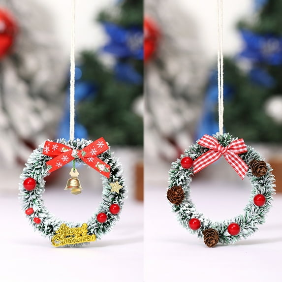 Mini Christmas Wreath, Plastic Vines with Bells and Pine Cones, White Holiday Decoration for Home,Vsgery