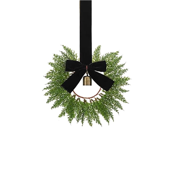 Mini Christmas Wreath with Ribbon Bells, Small Wreath for Kitchen Window Chair Back, Festival Decoration for Rural Inn Home, Wreath for Cabinet, Wreath Small, Festive Accent for Indoor , 1 Wreath