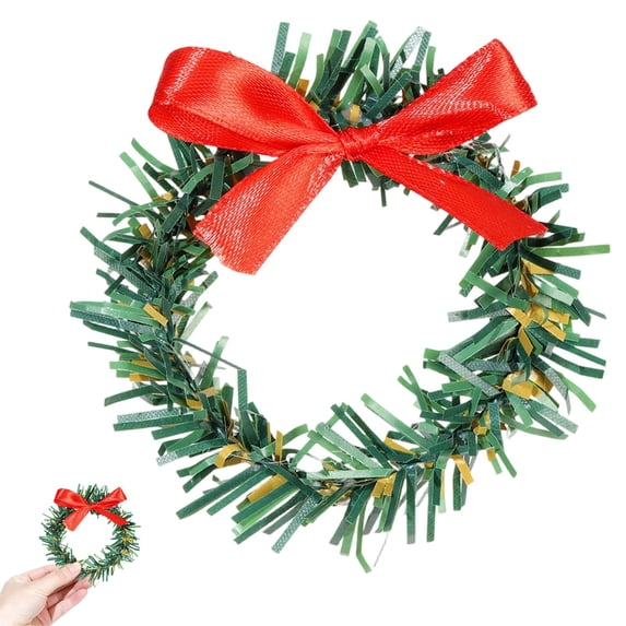 Mini Christmas Wreath, Small Xmas Wreath for Crafts, 1 Pc Miniature Holiday Wreath Embellishment for Dollhouse, Tabletop Displays, DIY Projects and Christmas Decor