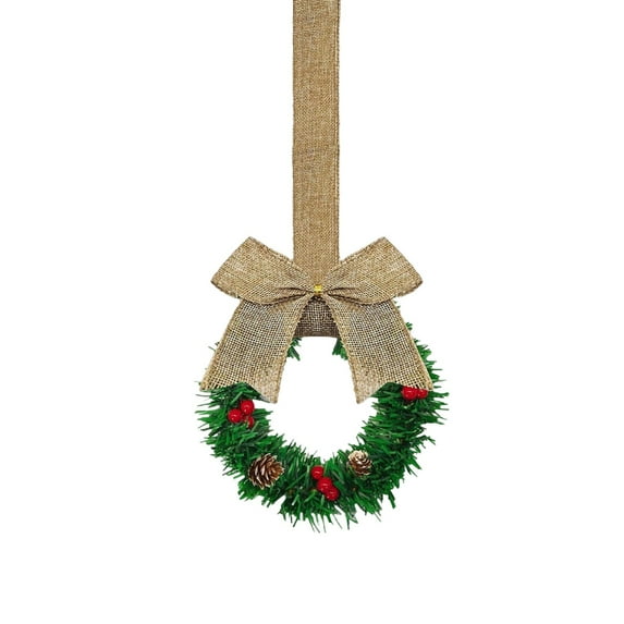 Mini Christmas Wreaths for Cabinet Kitchen Windows Decors Bulk with Red Bow Small Artificial Norfolk Farmhouse Wreaths with Berry Pine Cone for Fireplace Front Door Porch Wall Hanging