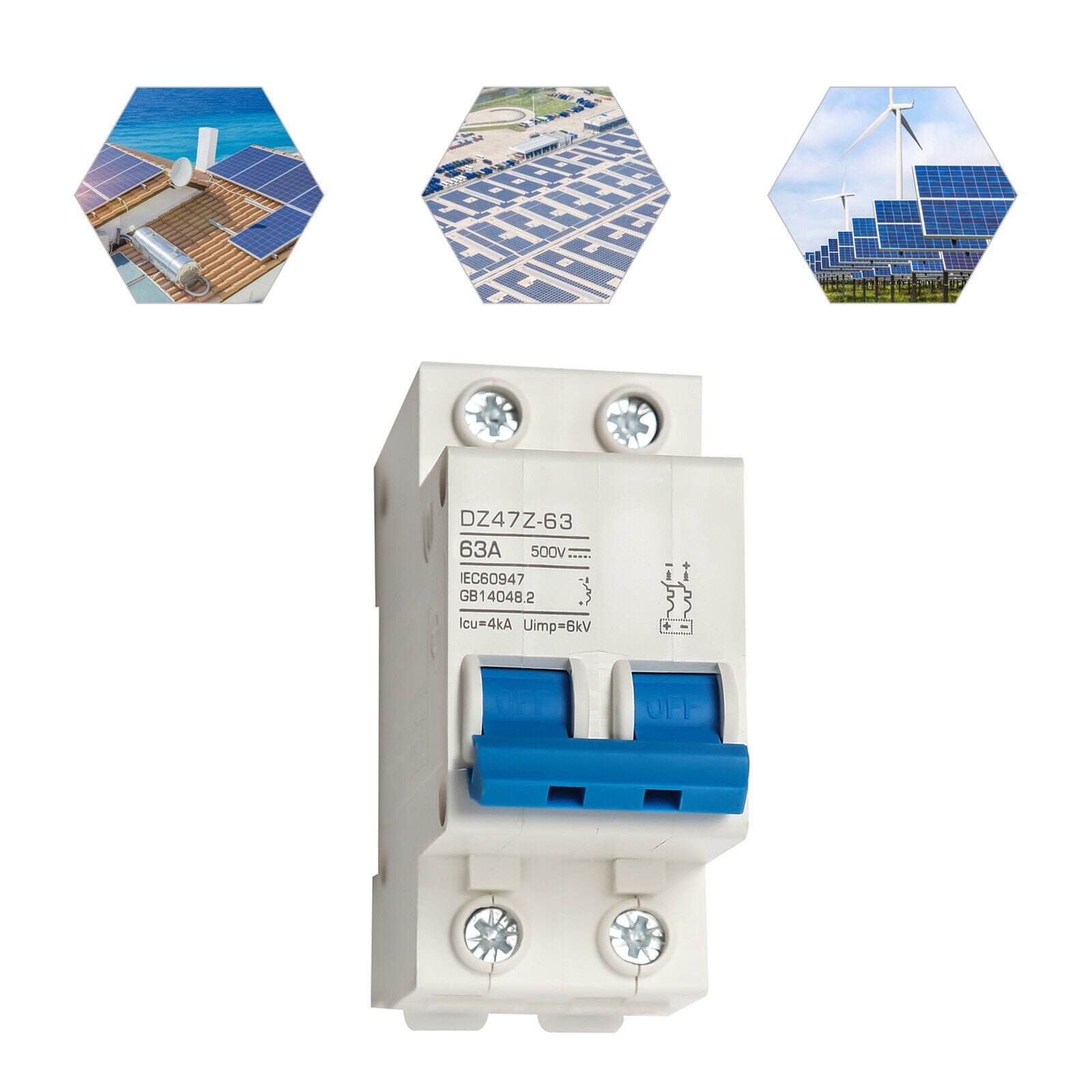 Mini Circuit Breaker Fuse Reset 63Amp 500VDC for Solar System Din Rail Mountable