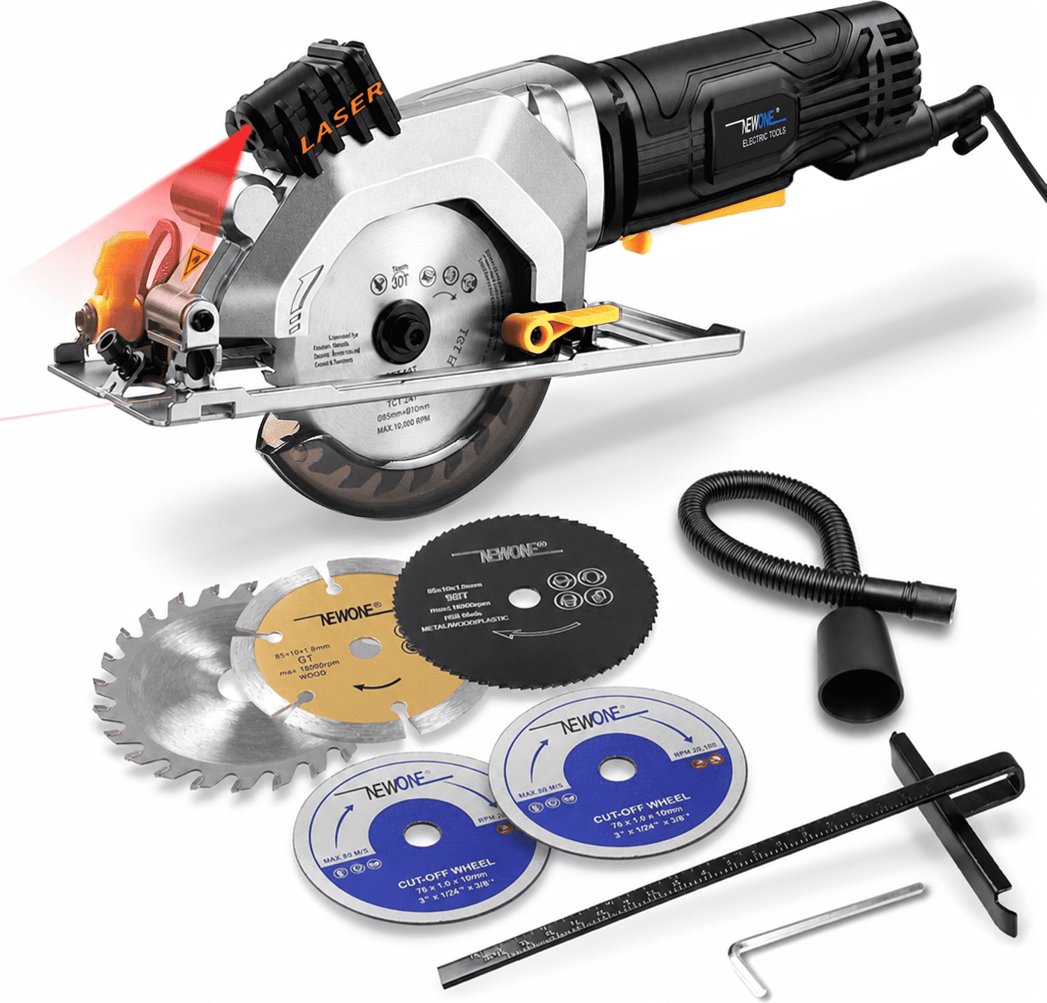 NEWONE Mini Circular Saw 4.5Amp Electric Circular Saw with 6 Saw Blades 3500RPM Circular Saw with Laser for Wood Soft Metal Tile and Plastic Cutting