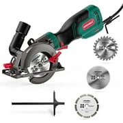 Electric Mini Circular Saw, HYCHIKA Circular Saw Kit, 3 Blades, Rubber Handle, 10 Feet Cord, Ideal for Wood Soft Metal Tile Plastic Cuts, Green