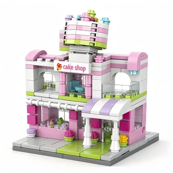 Mini City Street Cake Bakery Construction Block Kit 185 Pcs Streetscape Collectible Model Building Bricks Set