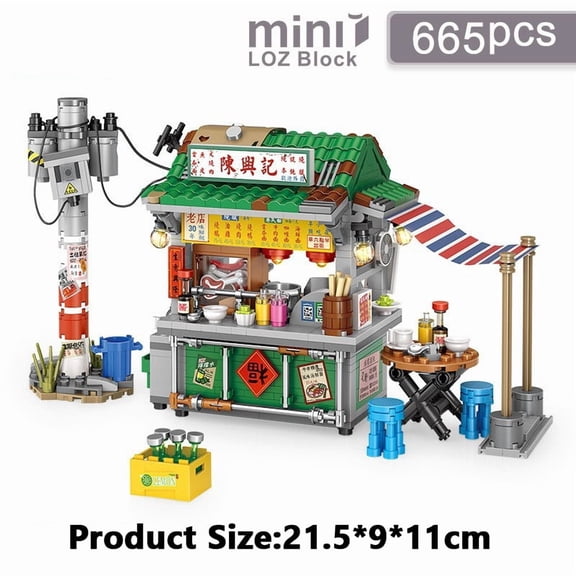 Mini City Street View Architectural Landscape Model Building Blocks Takoyaki Shop Food Stall Restaurant Toys Christmas Kids Gift
