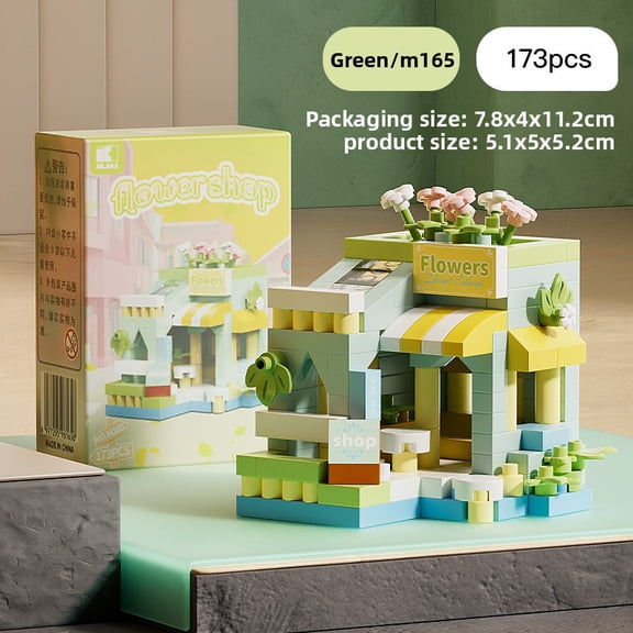 Mini City Street View Flower Shop Food House Building Blocks Kit Home Decor Girls Assembly Bricks Model Kids Educational Toy