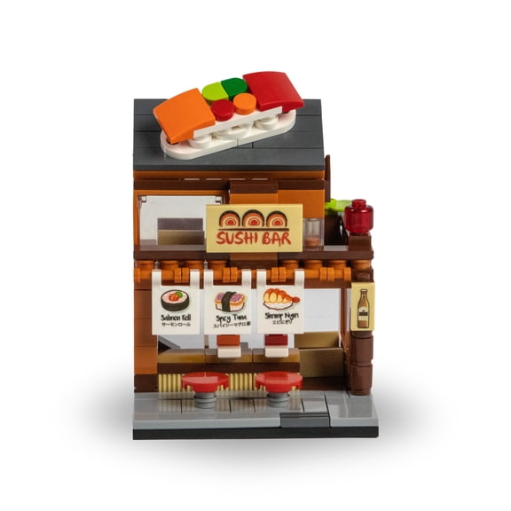 Brick Loot Mini City Sushi Bar Restaurant Building Block Set, 190 Pieces, Major Brand Compatible Miniature City Toy for Kids Ages 6+