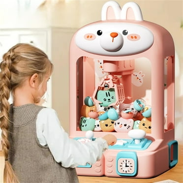 Mini Claw Machine with Music and Lighting, Cute Rabbit Claw Machine with 10 Capsule Toys and 10 Mini Dolls, Mini Vending Machine Arcade Game for Kids Birthday Xmas Gifts