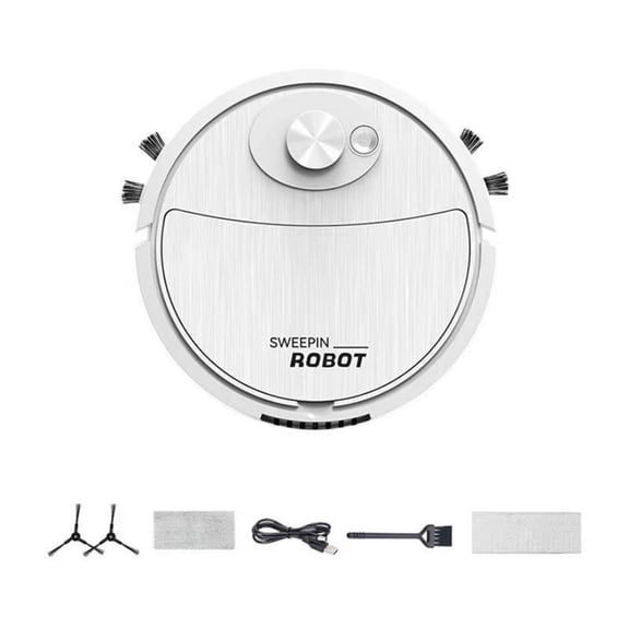 Mini Cleaning Sweeping Robot Automatic Vacuum Robot Ultra Thin Silent Cleaning Hard Floor Cleaning Machine,White,1 * Host 2 * side brushes 1 * Charging cable 1 * cleaning brush,White