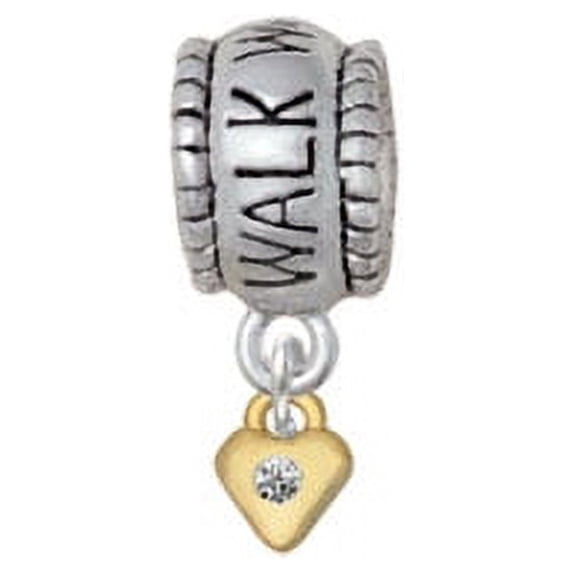 Mini Clear Crystal Birthday Crystal Gold Tone Heart - Walk With Jesus Charm Bead