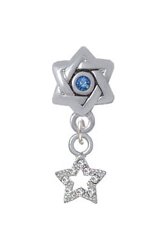Mini Clear Crystal Star - Star of David with Blue Crystal Charm Bead