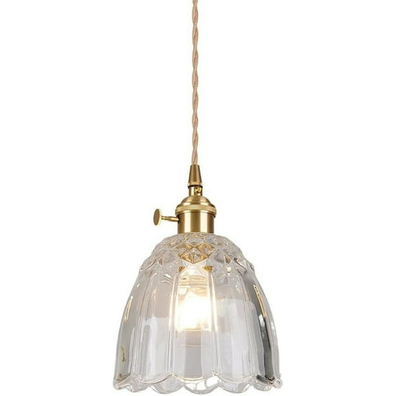 Mini Clear Glass Pendant Light Fixture for Above Sink, Small Vintage Transparent Glass Pendant Lighting, Japanese Style Farmhouse Pendant Lamp, Simple Rustic Pendant Light for Kitchen Bar Bedside