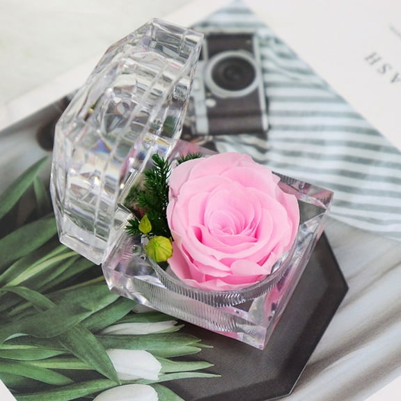 Mini Clear Ring Box with Real Preserved Forever Rose Flower Ring Box Eternal Rose Ring Holder Flower Gifts Ring Box Gift Case Women Girlfriend Valentine’s Day Anniversary Mothers Day Birthday