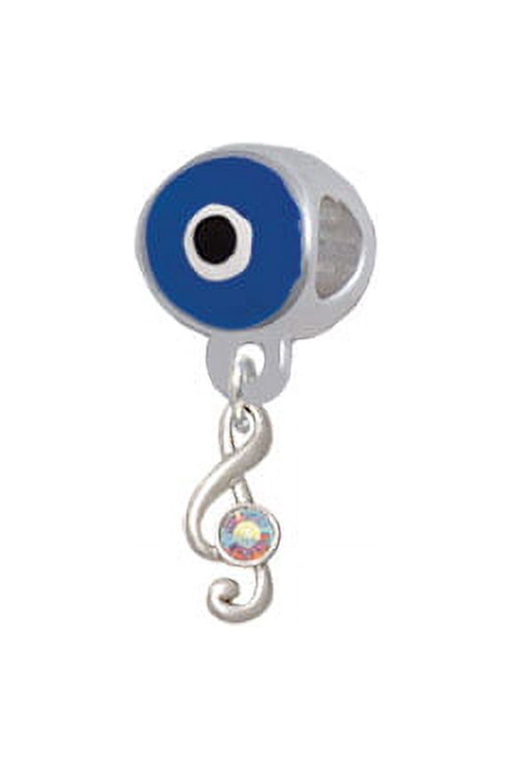 Mini Clef with AB Crystal - Blue Evil Eye Charm Bead