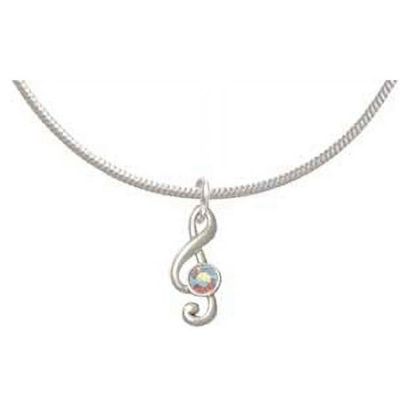 Mini Clef with AB Crystal Charm Necklace, 18"+2" Extender