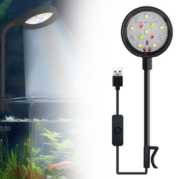 Mini Clip On Aquarium Light, LED Aquarium Light Clip On Fish Tank Light, USB Moving Aquarium Lamp Colorful LED Light, Focus Light For Fish Tank Indoor LED Light For Fish Tank Plants Coral Black