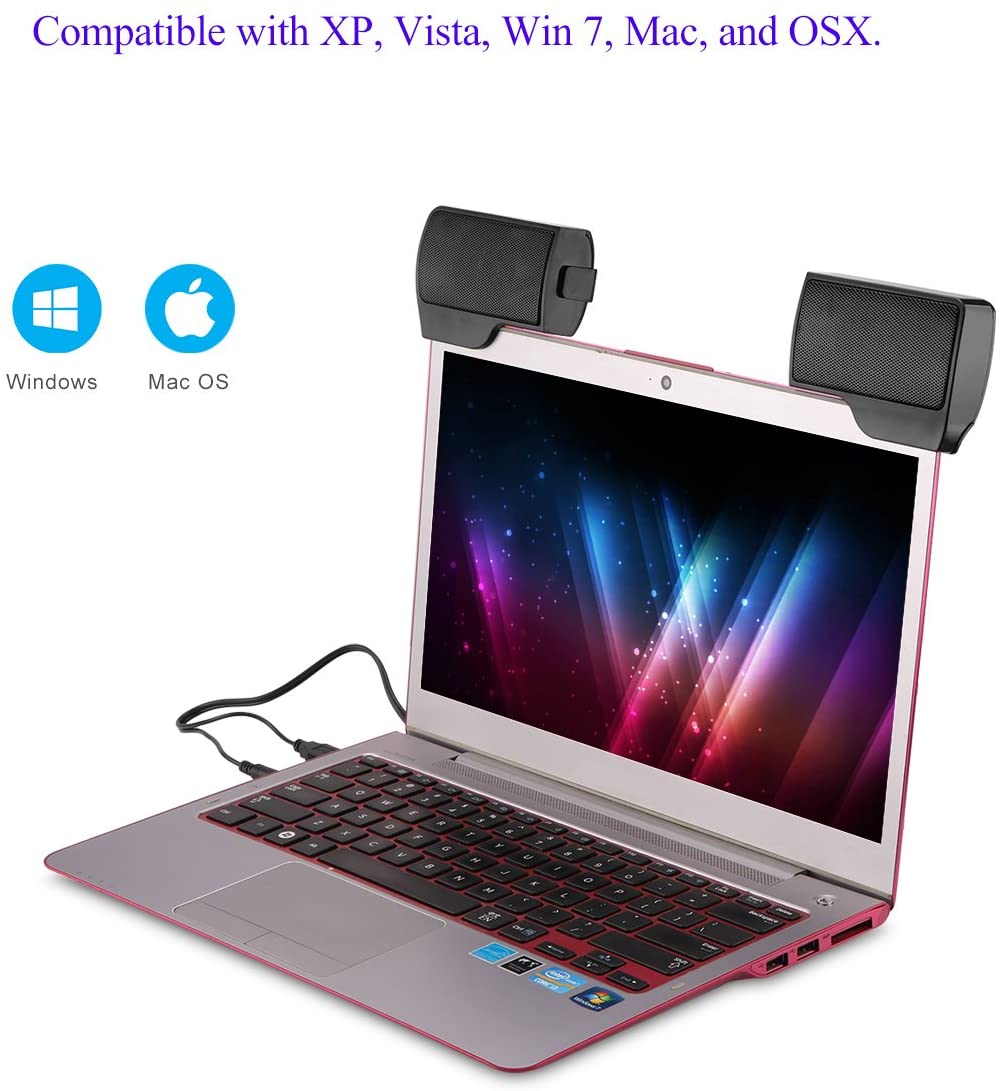 Mini Clip On Laptop Notebook PC Speakers USB Powered Wired Stereo Soundbar - image 1 of 8