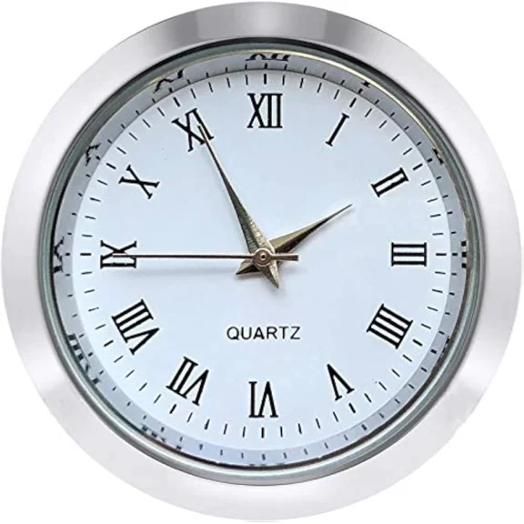Mini Clock Insert 1-1/2 Inch (37 Mm) round Quartz Movement Miniature Clock White