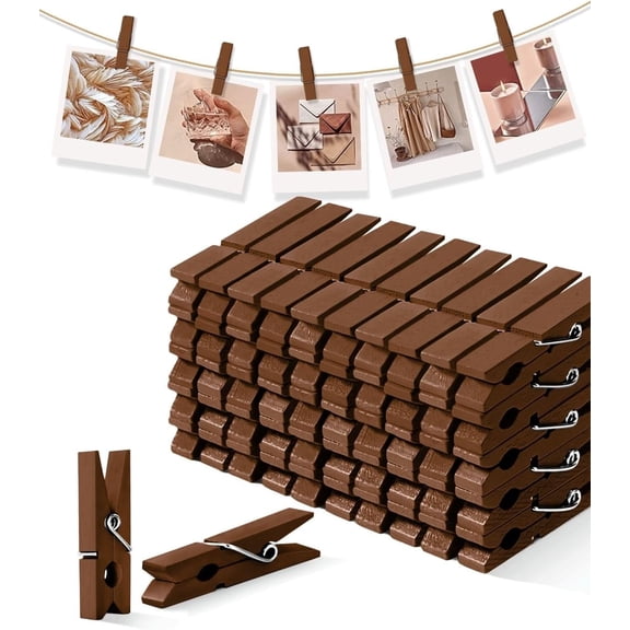 Mini Clothes Pins Wooden Colored Small Clothespins for Photo 1.4 Inch 50 PCS Brown, Tiny Clips Close Pin for Baby Shower Classroom Crafts Project Decorations Hanging Pegs