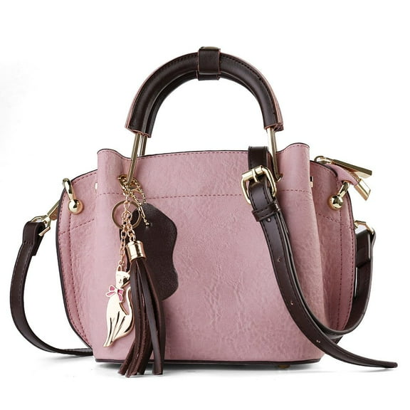 Mini Clova Women's Genuine Leather Satchel Purse with Adjustable Shoulder Strap and Golden Accents