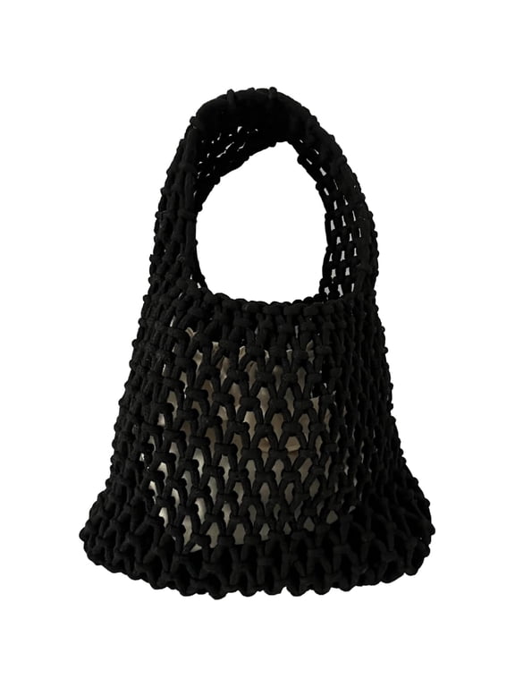 Mini Clutch Handbag Fishing Net Bucket Bag Cotton Rope Crochet Drawstring Woven Beach Bag Small Tote for Women Girls