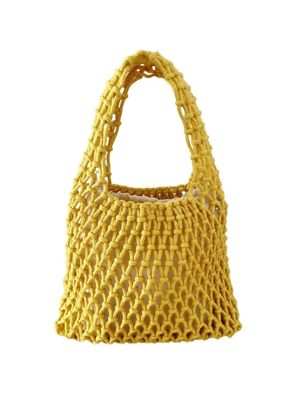 Mini Clutch Handbag Fishing Net Bucket Bag Cotton Rope Crochet Drawstring Woven Beach Bag Small Tote for Women Girls