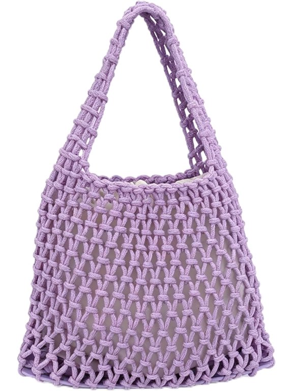 Mini Clutch Handbag Fishing Net Bucket Bag Cotton Rope Crochet Drawstring Woven Beach Bag Small Tote for Women Girls