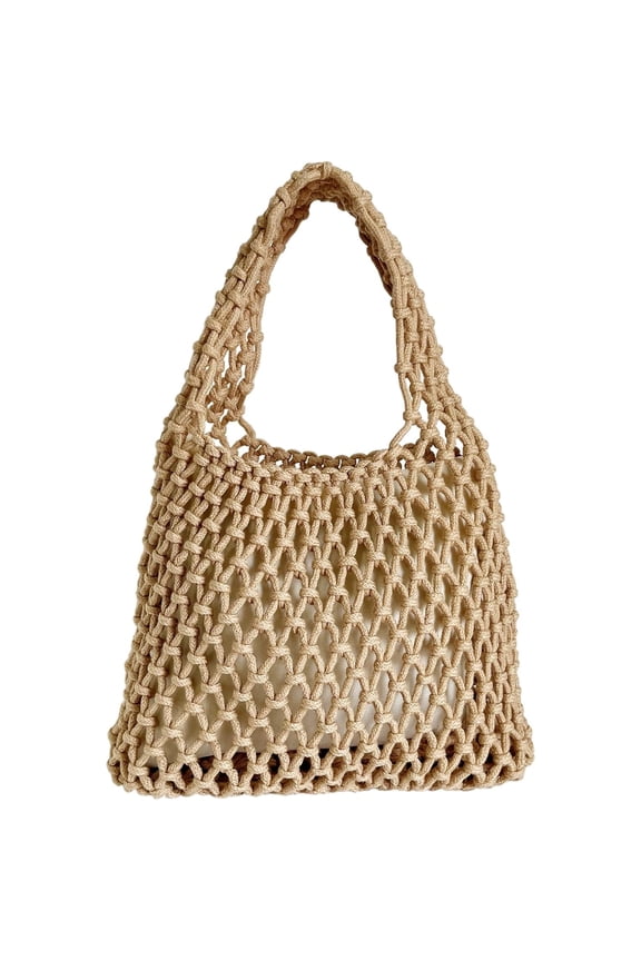 Mini Clutch Handbag Fishing Net Bucket Bag Cotton Rope Crochet Drawstring Woven Beach Bag Small Tote for Women Girls