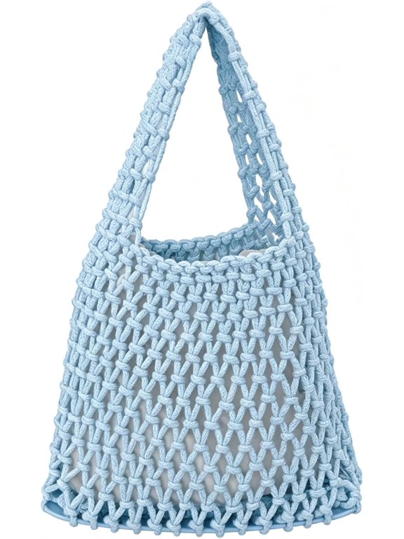 Mini Clutch Handbag Fishing Net Bucket Bag Cotton Rope Crochet Drawstring Woven Beach Bag Small Tote for Women Girls