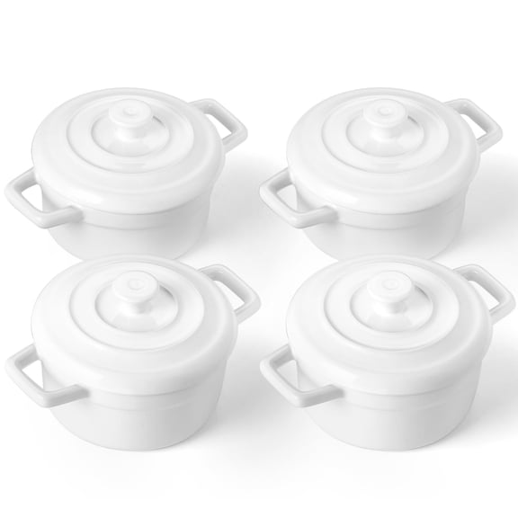 Mini Cocotte - 12oz Ceramic Casserole Dishes - Kitchen Casserole Sets With Handles And Lid - Small Baking Ramekins - Oven, Microwave & Dishwasher Safe - Set of 4 - Red