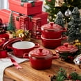 thumbnail image 1 of Mini Cocotte 12oz Ceramic Casserole Set - Oven, Microwave & Dishwasher Safe - Red - 4 Pieces, 1 of 8