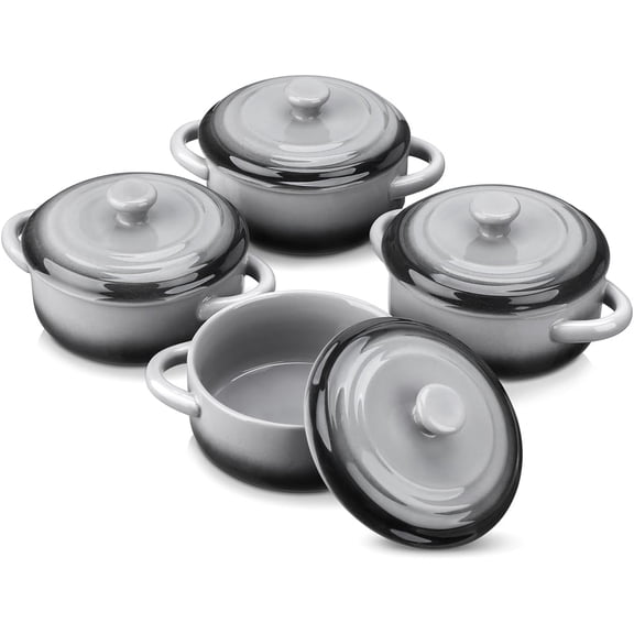 Mini Cocotte with Lid,12 OZ Small Casserole Dish for Oven,Mini Casserole Dish,Individual Ramekins with Lids,Oven, Microwave & Dishwasher Safe,Set of 4