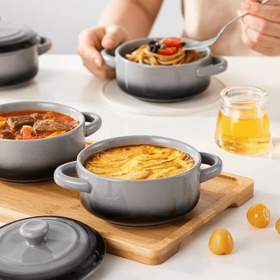 Mini Cocotte with Lid,12 OZ Small Casserole Dish for Oven,Mini Casserole Dish,Individual Ramekins with Lids,Oven, Microwave & Dishwasher Safe,Set of 4