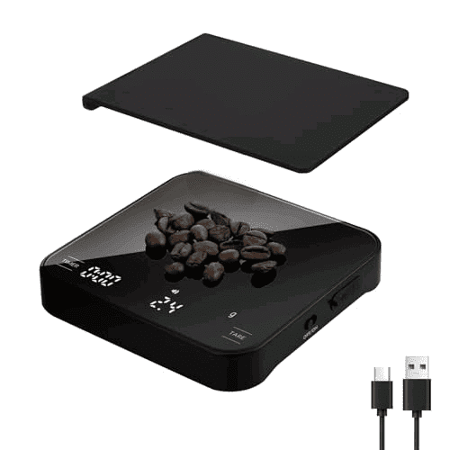 Mini Coffee Scale with Timer, 2kg/0.1g High Precision Scale for Espresso & Pour-Over, Portable Digital Kitchen Scale, 4 Modes & 3 Units, USB Charging, Tempered Glass Platform, Black
