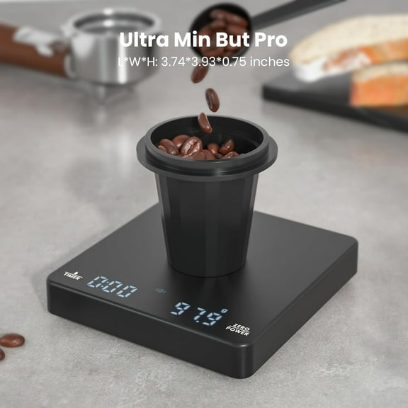 Mini Coffee Scale with Timer,  Rechargeable Espresso Scale, 2kg/0.1g Accurate Scale for Espresso and Pour-Over Coffee, Portable Digital Kitchen Scale with Automatic Timing-Black
